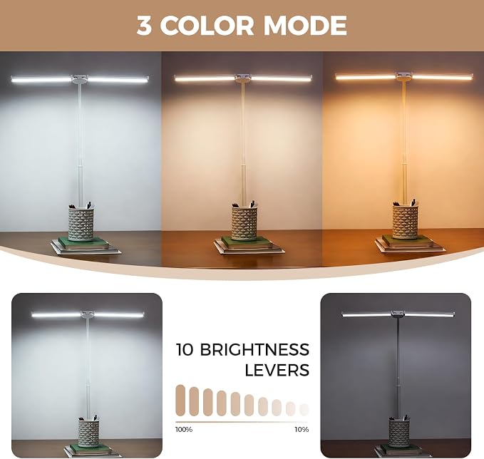 Voncerus LED Desk Lamp for Home Office, Double Head Architect Light - Image 3