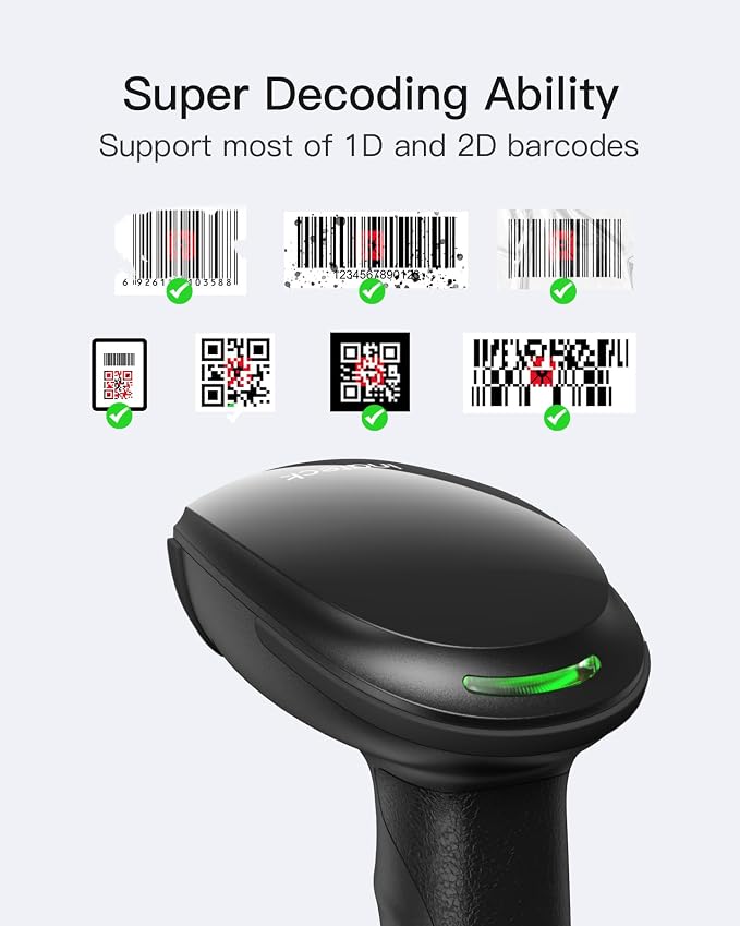 Inateck 2D Barcode Scanner, Wireless Bluetooth QR Barcode Scanner, Handheld - Image 2