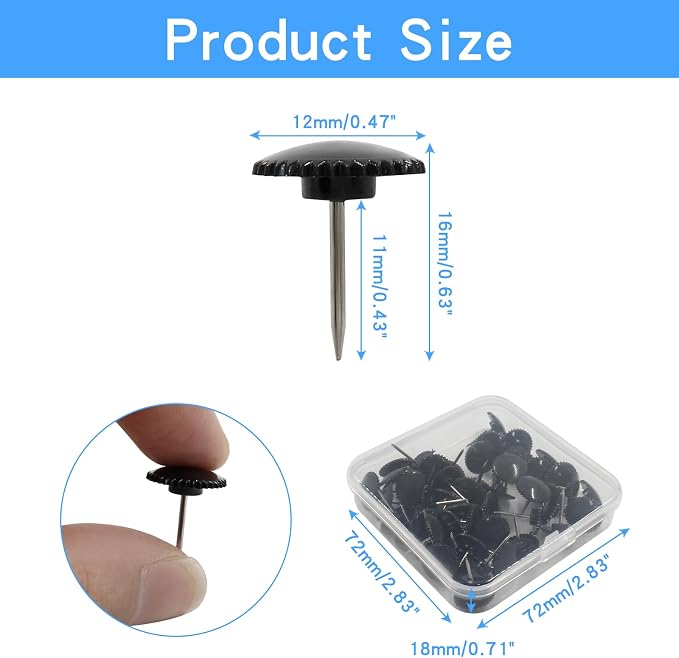 Piutouyar 50 Pcs Black Push Pins, Plastic Thumb Tacks - Image 2