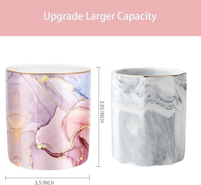 Pink Pen Holder for Desk, Premium Ceramic Pencil Holder Pen Cup Marker Holder - Image 3