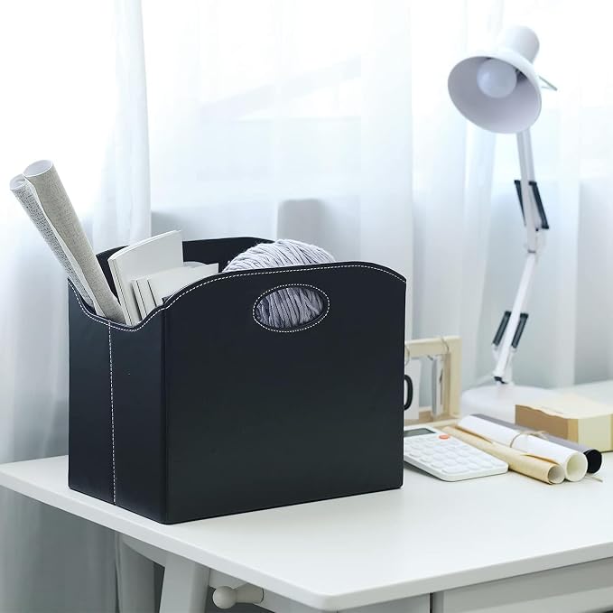 EZDeco Magazine Holder Foldable Magazine Rack Floor PU Leather File Holder - Image 6