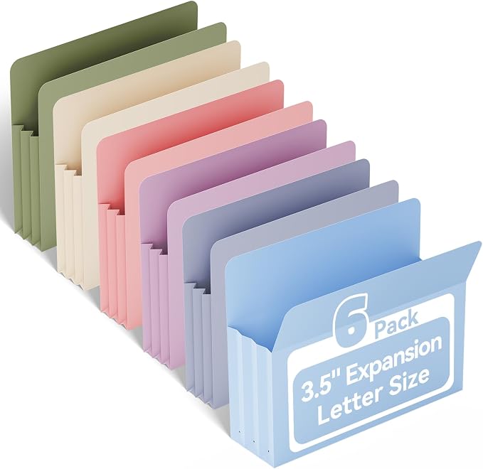 Ansook Expanding File Pockets 3.5" Expansion, 6 Pack Extra Capacity Poly File by Ansook