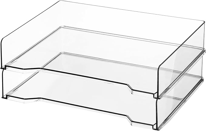 DoubleFill 2 Pcs Stackable Letter Tray Rectangular Plastic Desk Organizer 13 x by DoubleFill