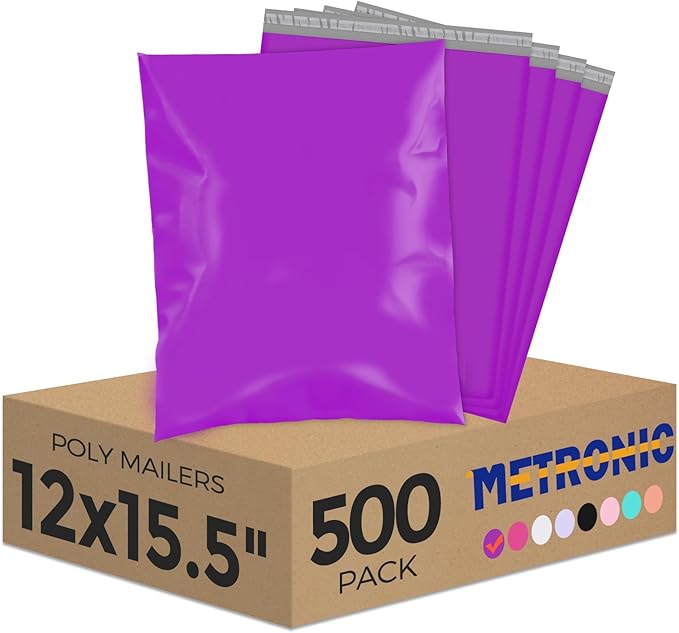 Metronic Poly Mailers 12X15.5 500Pack, Strong Adhesive Shipping Envelopes by METRONIC