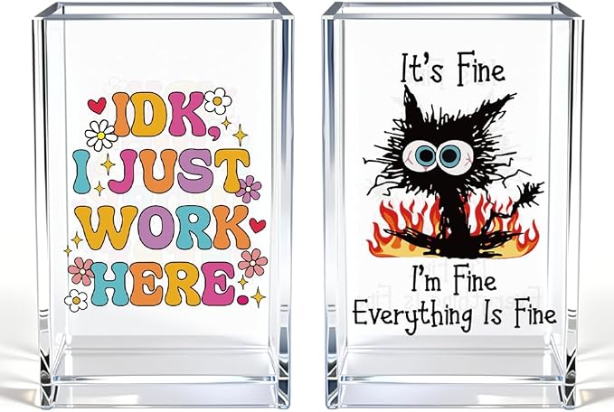 Funny Black Cat Work 2 Pack Acrylic Cosmetic Pencil Pen Holder Cup, Cute Office by Unknown