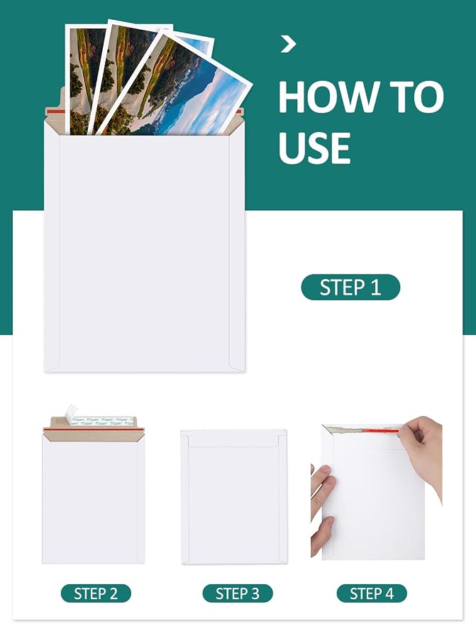 Eupako 100 Pack 6x8 Photo Document Mailer White Stay Flat Self-Seal Cardboard - Image 4