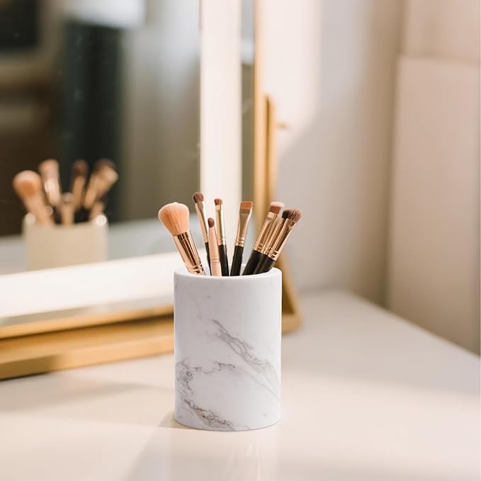 Natural Marble Pen Holder for Desk, Handcrafted Volakas Sturdy Desk Organizer - Image 7