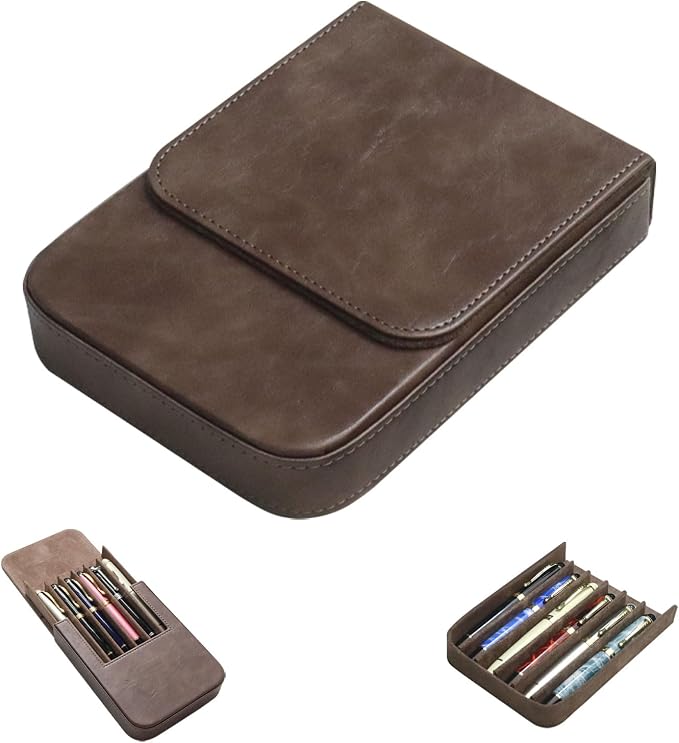 Leather 6 Fountain Pen/Pencil Tray Case, Magnetic Closure by MIVLXLX