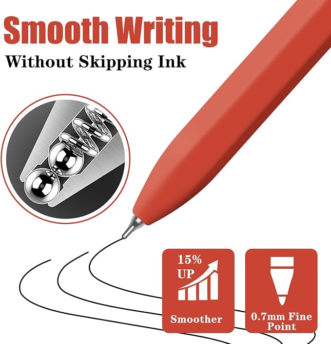 Piochoo Pens Ballpoint, 8 Pack Retractable Black Ink Pens, 0.7mm Medium Point - Image 3