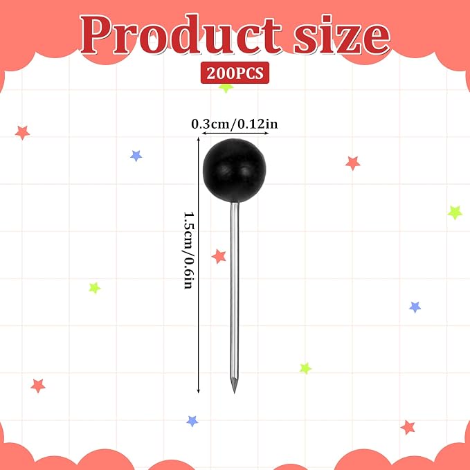 200 PCS Black Push Pins, Small Round Head Map Push Pins - Image 2