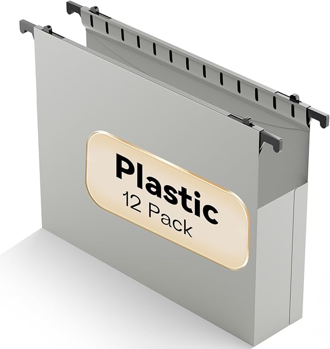 Plastic Extra Capacity Hanging File Folder Letter Size, 12 Pack Reinforced by NORDUN
