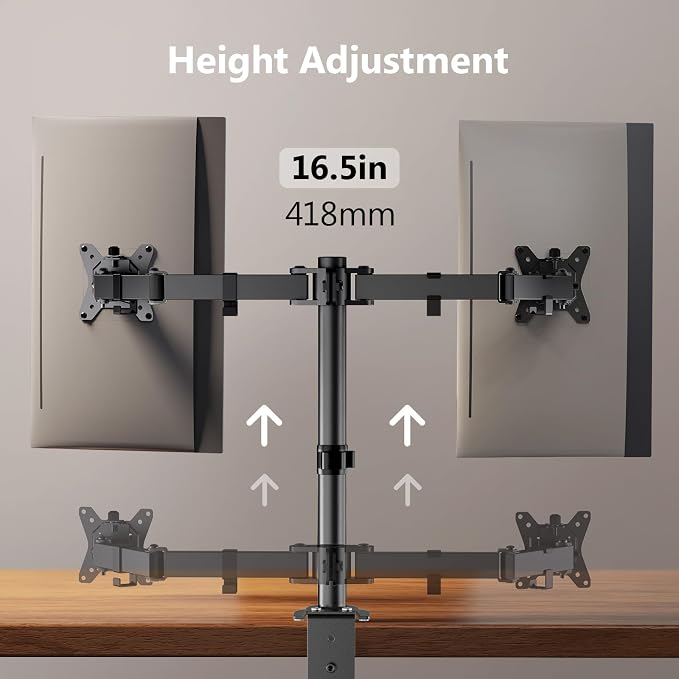 ErGear Dual Monitor Stand, Heavy Duty Adjustable Monitor Desk Mount - Image 7