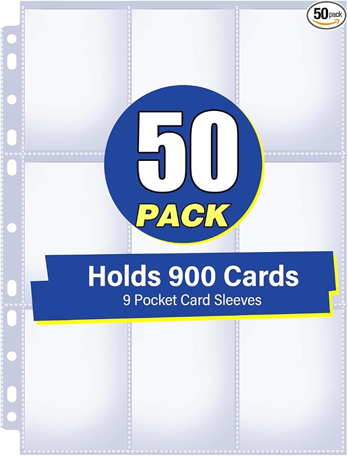 50 Pack 9 Pocket Card Sleeves Binder Sheets, Holds 900 Cards, Trading Card by Unknown