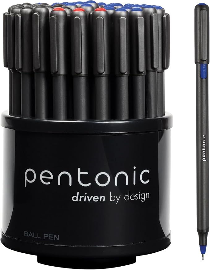 Pentonic Ballpoint Pens In Pen Organizer, Bulk 50 Count, 1.0 mm Medium Point by PENTONIC
