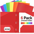 Sooez Plastic Folders with Pockets and Prongs, 6 Pack Pocket Folders with Prongs by Sooez