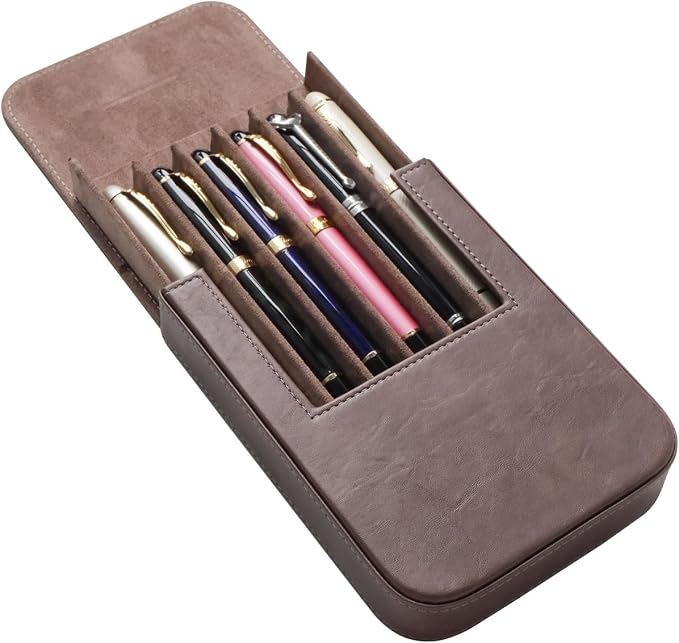 Leather 6 Fountain Pen/Pencil Tray Case, Magnetic Closure - Image 7