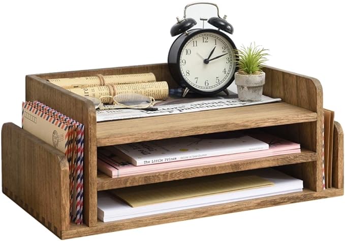 KIRIGEN Wood Desk Organizer 5 Trays, 3-Tier Desktop Document Letter Tray by KIRIGEN