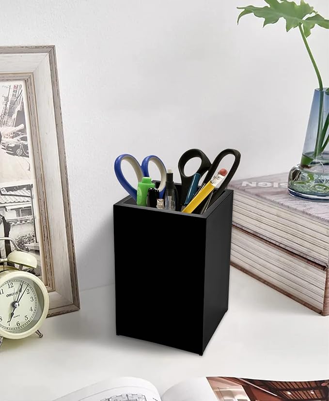 2 Pack Black Acrylic Pencil Pen Holder Cup, Desk Accessories Holder, Makeup - Image 2