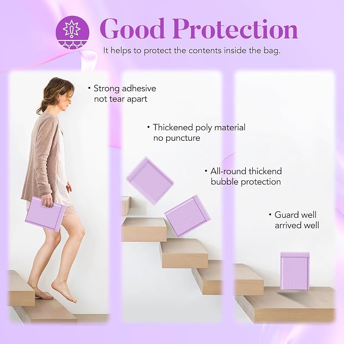 Fuxury Bubble Mailers 6x10" 600 Pack Lavender Small Bubble Shipping Envelopes - Image 5