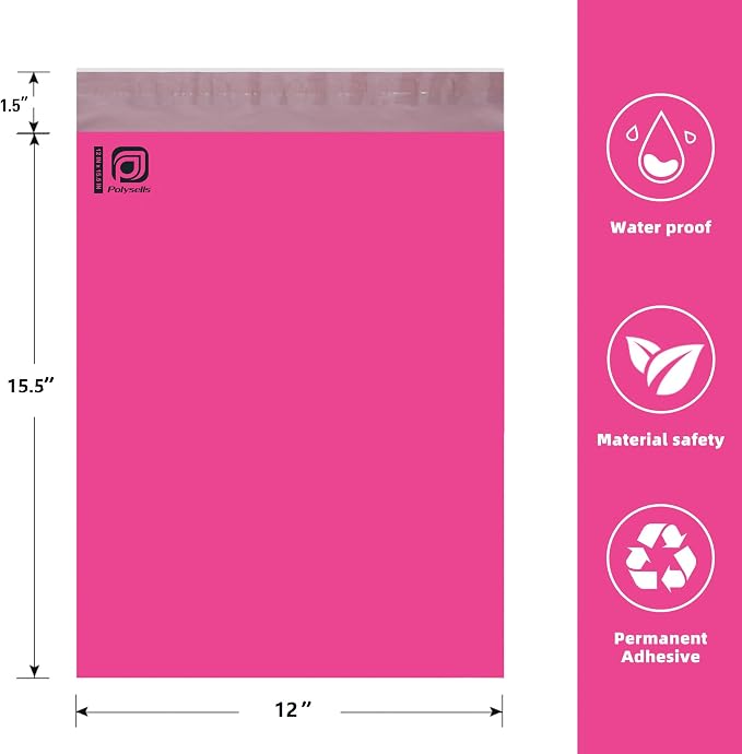 POLYSELLS 200 pcs 12x15.5 Inches Pink Poly Mailers Shipping Envelopes, Strong - Image 2