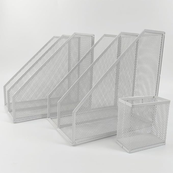 Mesh Magazine File Holder, 2 Pack Set, Desk Organizer | Sturdy metal mesh file - Image 3