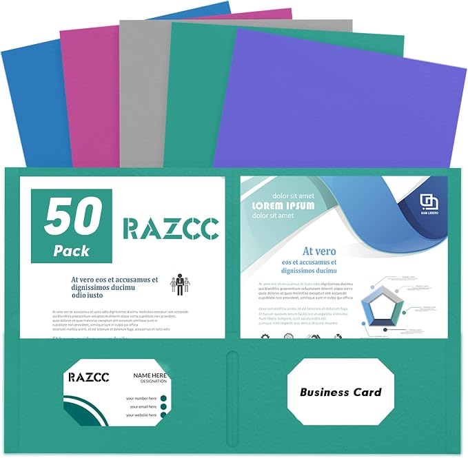 Two Pocket Folders, RAZCC 50 Pack 2 Pocket Folders Fit Letter Size Paper by RAZCC