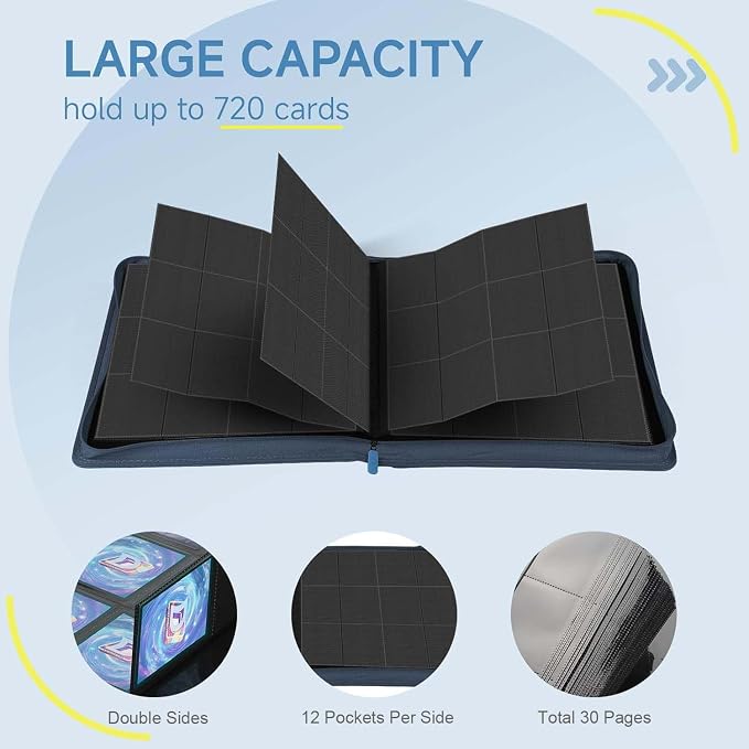 Trading Card Binder with Zip, 12 Pockets Card Binder, 720 Double Sided Pocket - Image 3