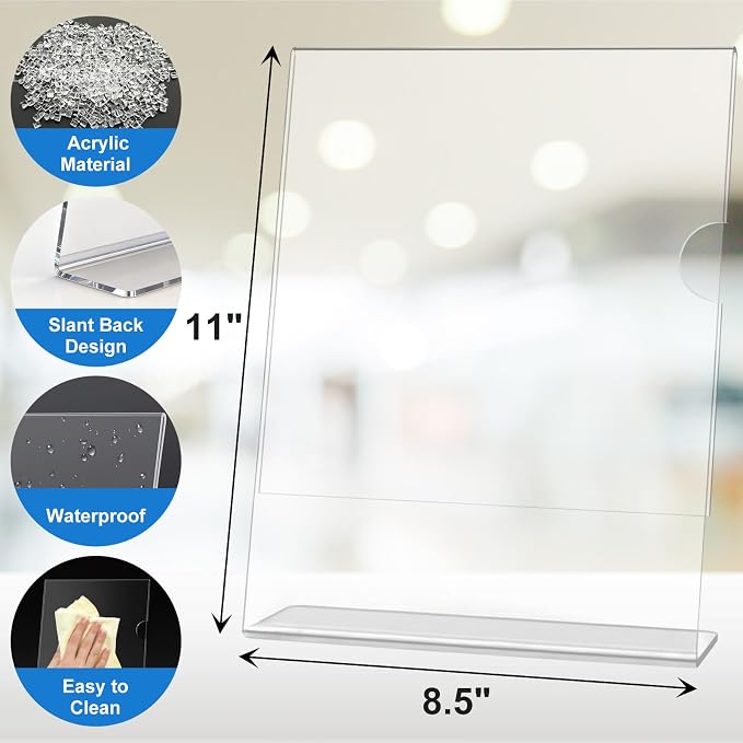 6 Pack Acrylic Sign Holder 8.5 x 11, L-Shape Clear Plastic Display Stand - Image 3