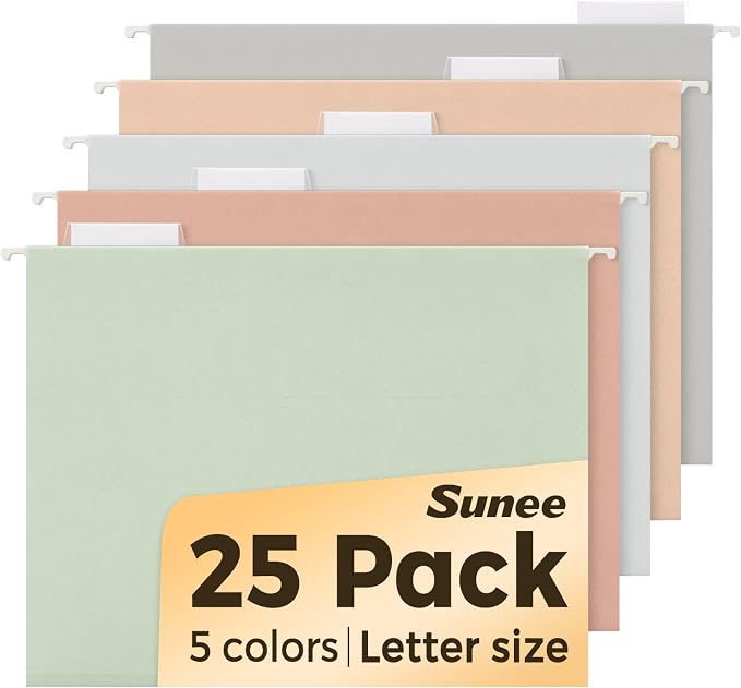 SUNEE 25 Count Hanging File Folders, Pastel Colors, Hanging File Folders Letter by SUNEE