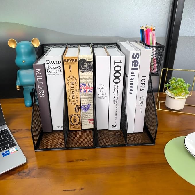 2 Set Desk Organizers, Metal Desk Magazine File Holder and 1 Pen Holder - Image 2