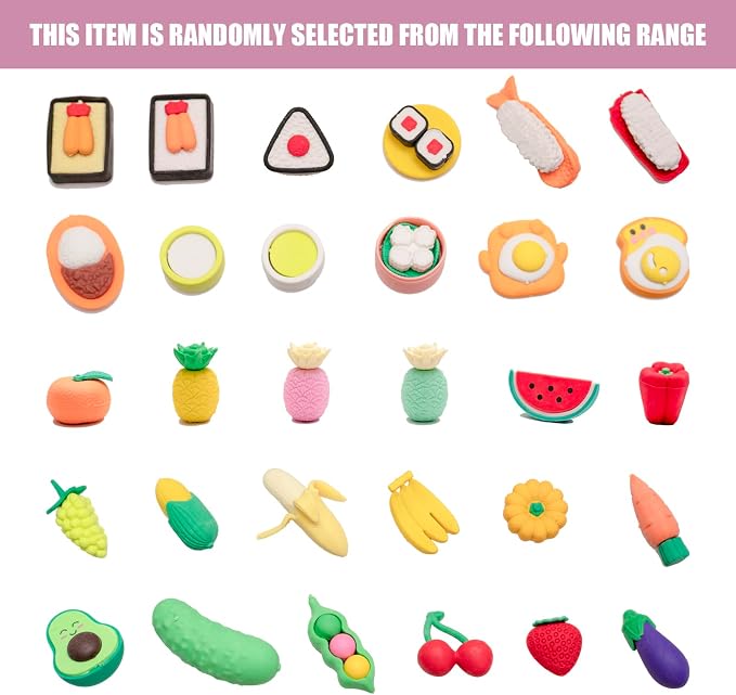 90Pcs 3D Food Erasers for Kids, All are Food Styles, Random Desktop Pets Toys - Image 8