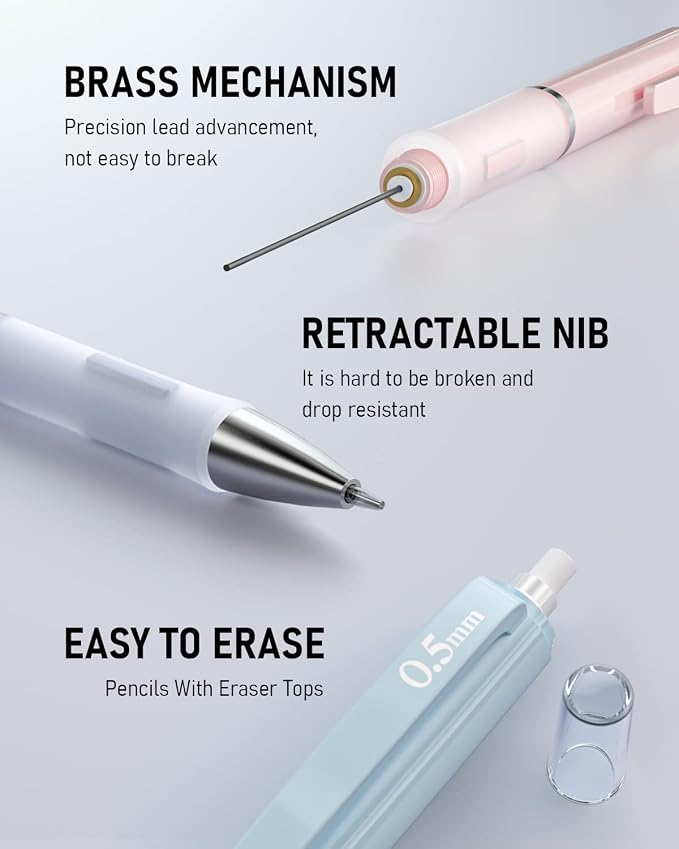 Nicpro 3PCS Pastel Mechanical Pencil Set, 0.5 Mechanical Pencils - Image 4