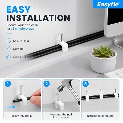 Cable Clips Nail in Cable Clips 100 Pcs 8mm Flat Ethernet Cable Wall Clips - Image 6
