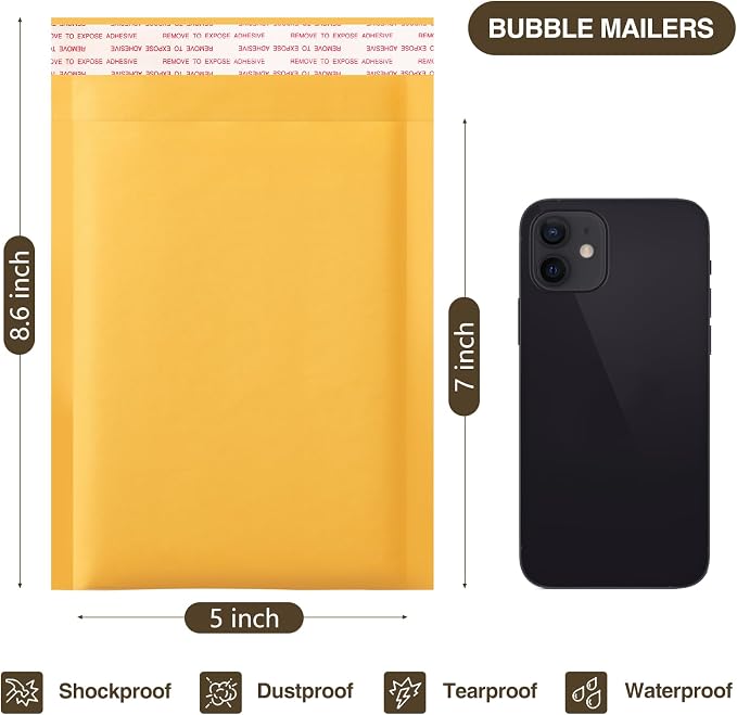 UCGOU Kraft Bubble Mailers 5x8.6 Inch Usable Size 5x7 Inch 50 Pack Yellow - Image 2