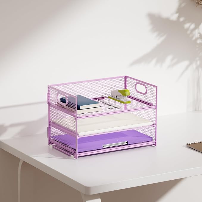 Marbrasse 3 Tier Paper Organizer Letter Tray, Mesh File Organizer - Image 6