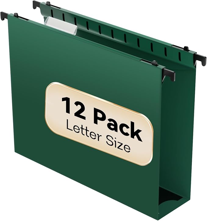 Plastic Hanging File Folder Extra Capacity, 12 Pack Reinforced Hang Folders by NORDUN