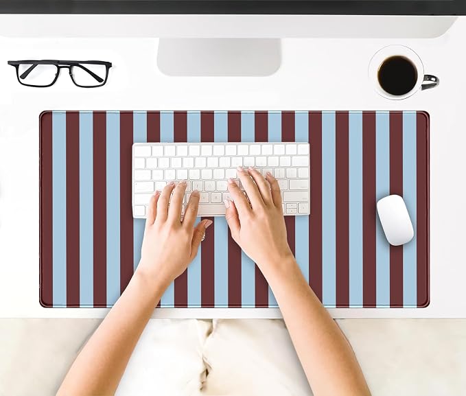 Maroon Striped Desk Mat Cute Pastel XXL Large Gaming Mouse Pad Desk Pad Kawaii - Image 4