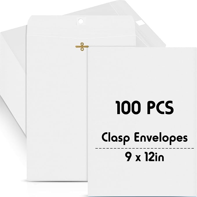 Geyee 100 Pcs Clasp Manilla Envelopes 9 x 12 Inch Gummed Colored Envelopes by Geyee