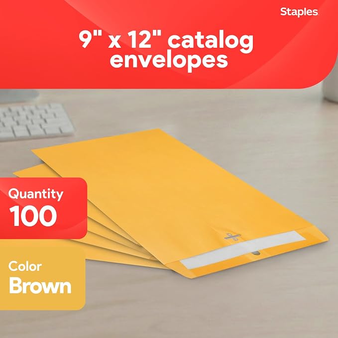 Staples 9 x 12 Kraft Clasp & Moistenable Envelopes, Heavyweight Document Mailers - Image 2