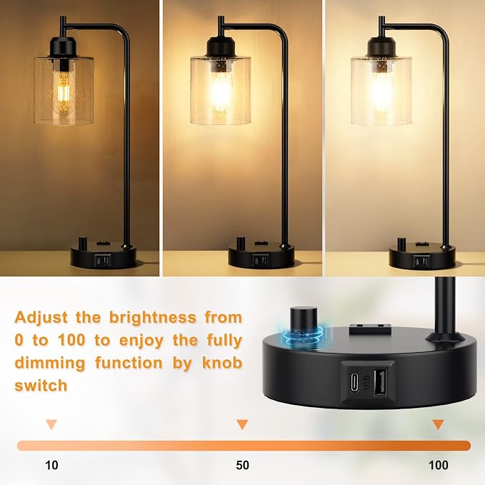 Industrial Bedside Table Lamp for Bedroom - Image 2
