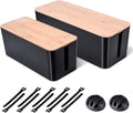 2 Pack Large Cable Management Box – Wooden Style Cord Organizer Box and Cover by Naeety