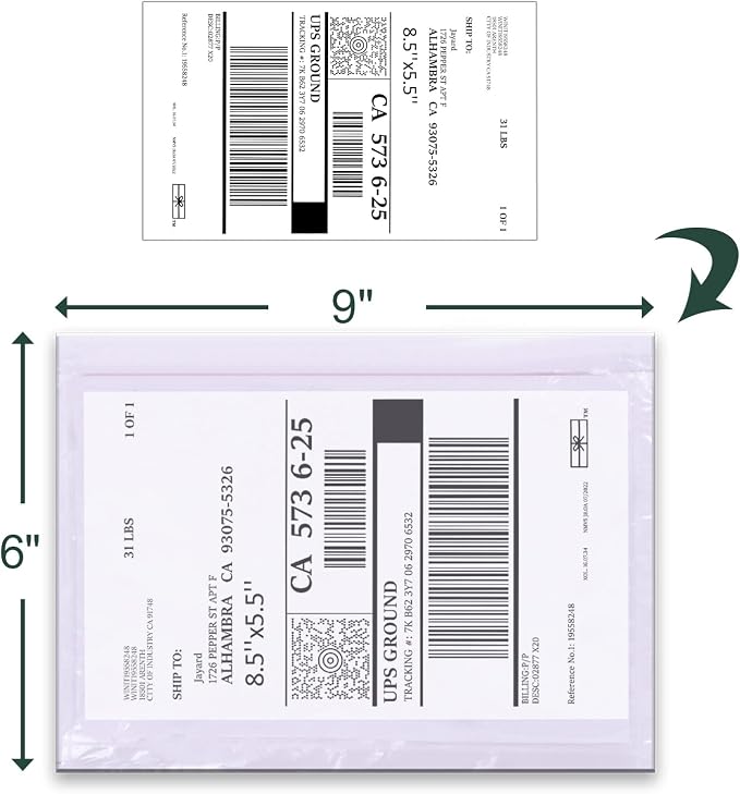 Clear Adhesive Top Loading Packing List Pouches 6'' X 9'', Shipping Label - Image 2