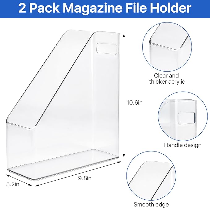 2 Pack Acrylic Magazine File Holder, A4 Vertical File Organizer - Image 3