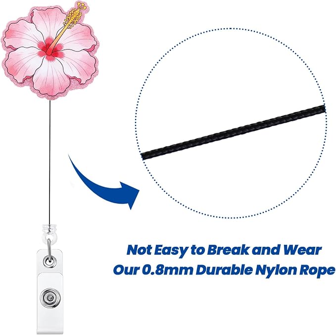 Pink Hibiscus Flower Funny Nurse Badge Reel, Cute Acrylic Floral Retractable ID - Image 5