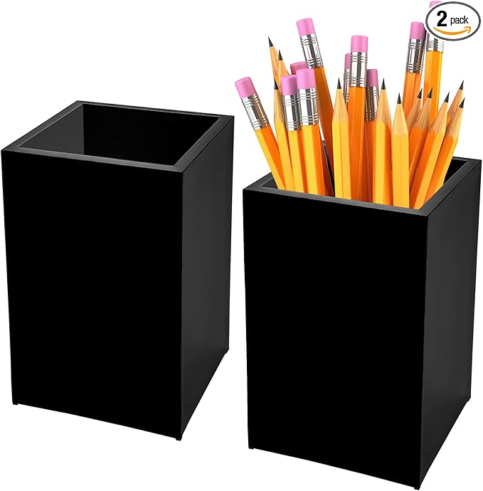 2 Pack Black Acrylic Pencil Pen Holder Cup, Desk Accessories Holder, Makeup by Cerpourt