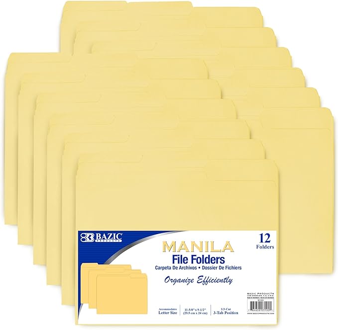 BAZIC Products Manila File Folders, 1/3-Cut Letter Size by BAZICProducts