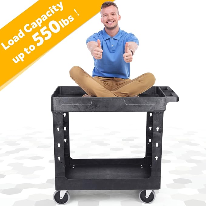 ELAFROS 2-Tier Utility Rolling Cart, 34 x 17 in, 550lb | Deep Tub Shelves - Image 6