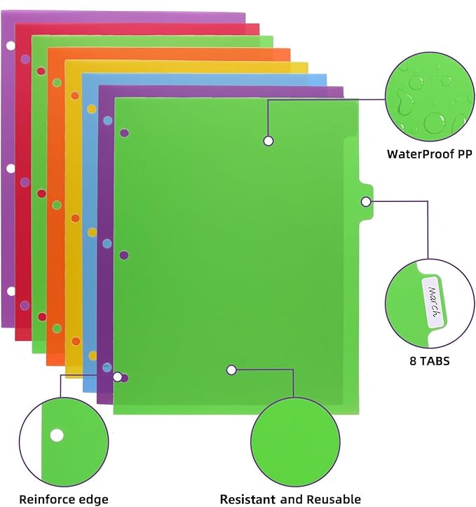 Colorful Binder Dividers with Tabs, Plastic Index with 5-Tabs, - Image 2