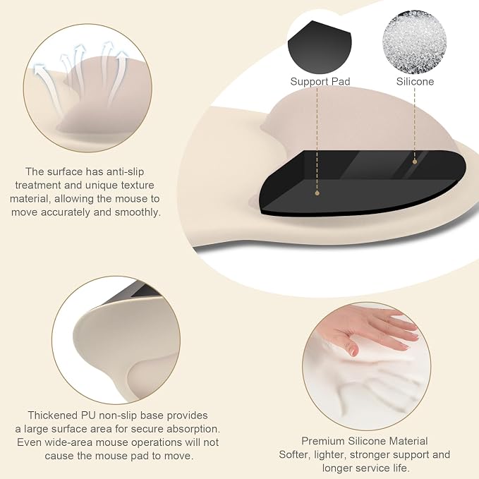 MOSISO Wrist Rest Support for Mouse Pad&Keyboard Set, Circle Curved Ergonomic - Image 2