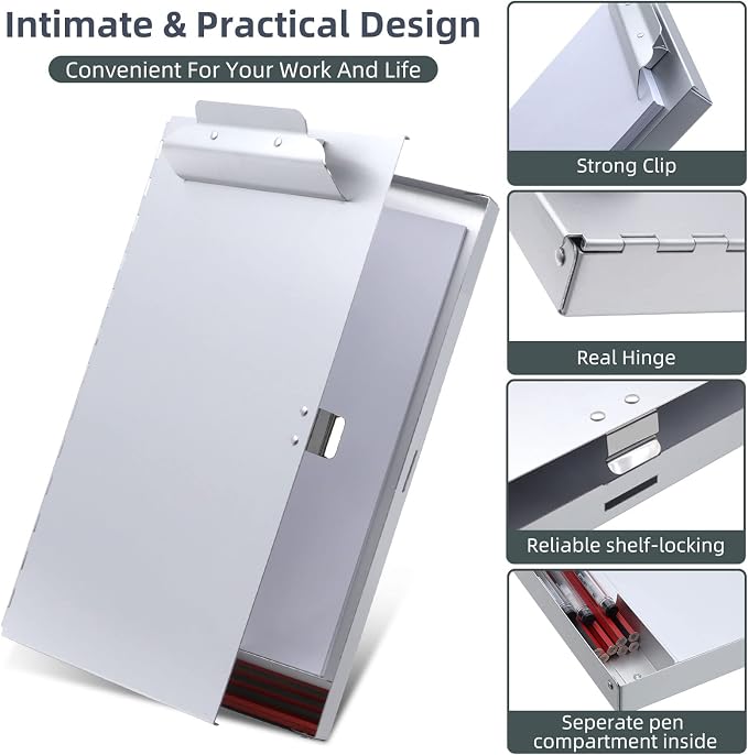 Sunnyclip Metal Clipboard with Storage, Letter Size Form Holder, Side Opening - Image 2